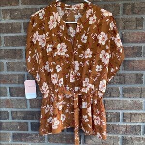 Timing Feminine Floral Brown Blouse
